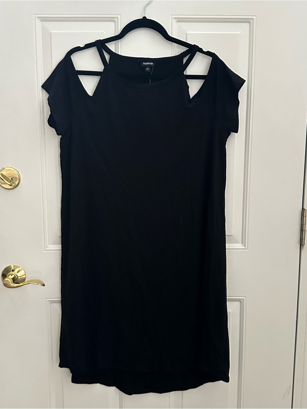 torrid Black Cold-Shoulder Shift Dress with Strappy Neckline